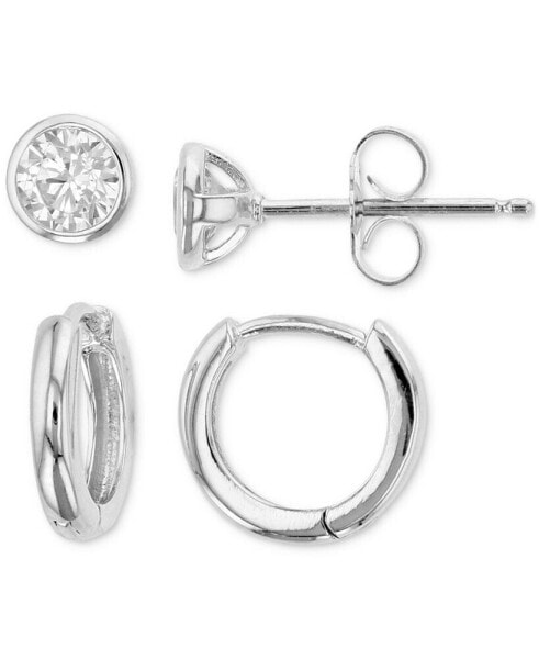 2-Pc. Set Cubic Zirconia Stud & Polished Small Hoop Earrings