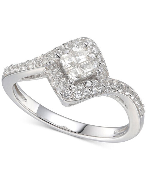 Cubic Zirconia Square Halo Ring in Sterling Silver