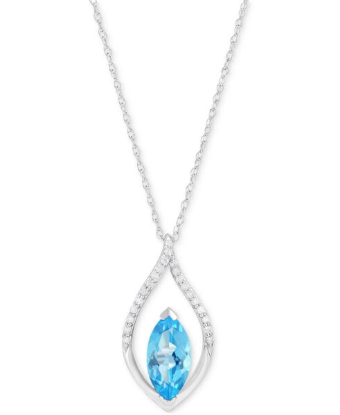 Swiss Blue Topaz (1-1/6 ct. t.w.) & Diamond (1/10 ct. t.w.) Marquise Open Halo 18" Pendant Necklace in 14k White Gold (Also in Pink Amethyst & Peridot)