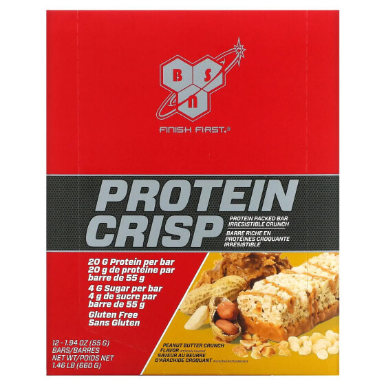 BSN, Protein Crisp, кранч с арахисовой пастой, 12 батончиков, 56 г (1,97 унции) каждый