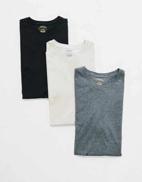 Polo Ralph Lauren 3 pack lounge t-shirts with logo in black stone grey