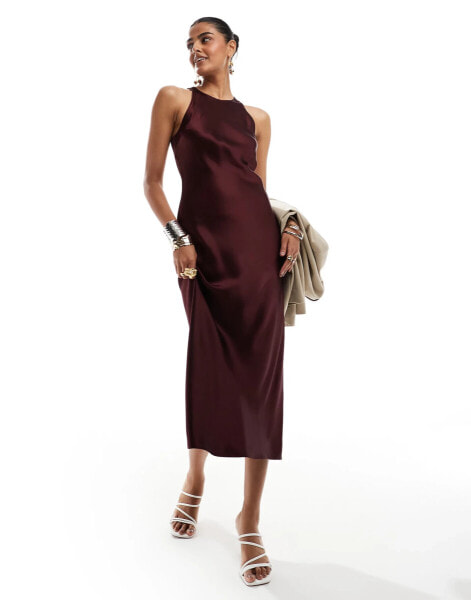 & Other Stories bias cut satin midi dress in burgundy