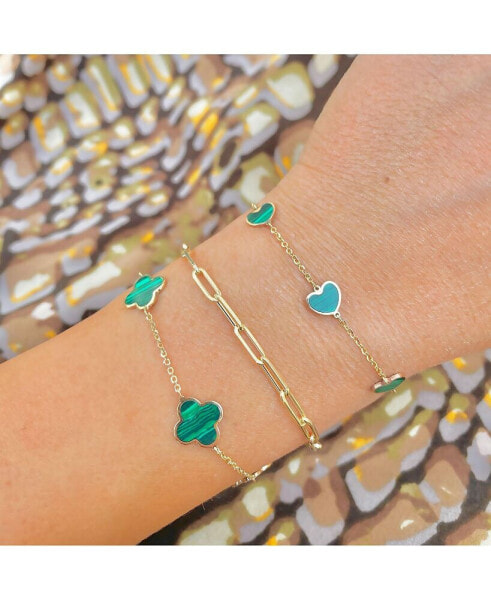 Small Malachite Clover Bracelet 14K Gold