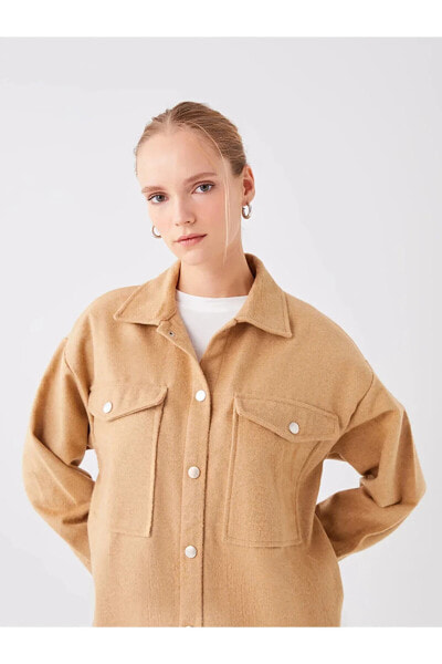 Modest Düz Uzun Kollu Oversize Kadın Oduncu Gömlek Ceket