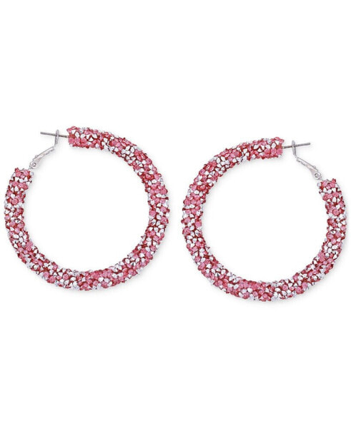 Large Crushed Stone Hoop Earrings, 2.12"