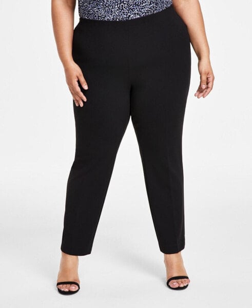 Plus Size Hollywood-Waist Cool Crepe Pull-On Ankle Pants