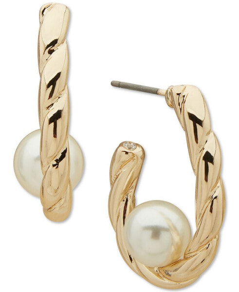 Gold-Tone Imitation Pearl Twisted C-Hoop Earrings