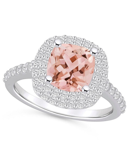 Morganite and Diamond Accent Halo Ring in 14K White Gold