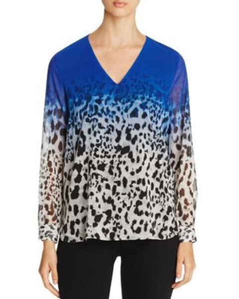 Calvin Klein Women's Hi Lo V Neck Blouse Blue Size S