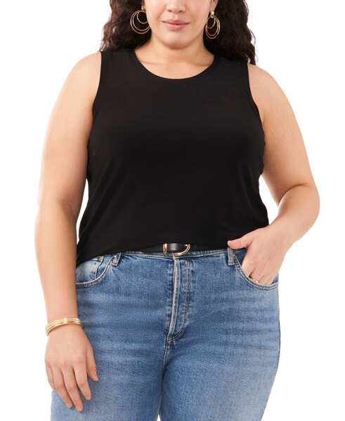 Plus Size Crewneck Split Back Keyhole Tank Top