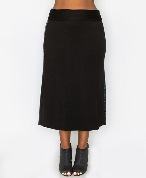 Plus Size Sequin Side Contrast Fold Over Midi Skirt
