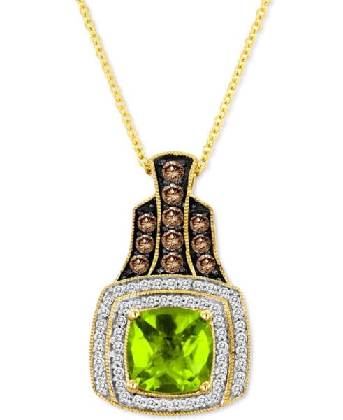 Green Apple Peridot (2-1/3 ct. t.w.) & Diamond (1/2 ct. t.w.) Cushion Halo 18" Pendant Necklace in 14k Gold