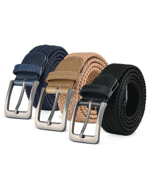 Men's Elastic Braided Stretch Belt Pack of 3