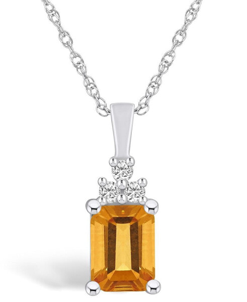 Citrine (1-5/8 Ct. T.W.) and Diamond (1/10 Ct. T.W.) Pendant Necklace in 14K White Gold