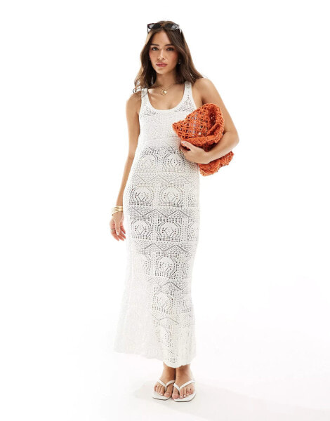 ONLY open knit maxi dress in white