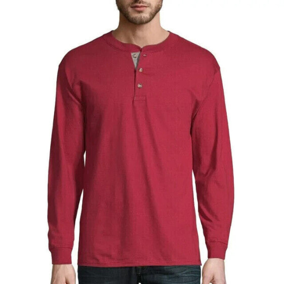 Hanes T-Shirt Men's Red Small 100% cotton Beefy Heavyweight Long Sleeve Solid