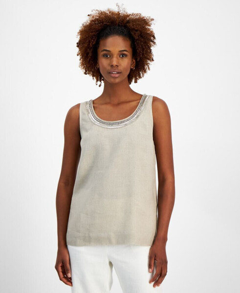 Women's 100% Linen Embellished Tank Top, Created for Macy's