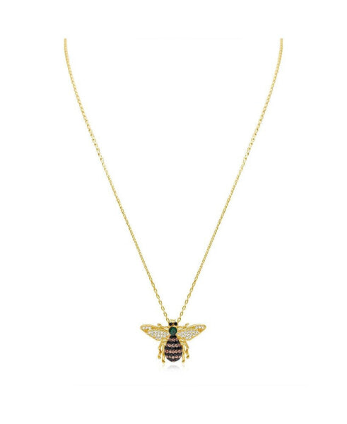 Suzy Levian Sterling Silver Cubic Zirconia Bumble Bee Pendant Necklace