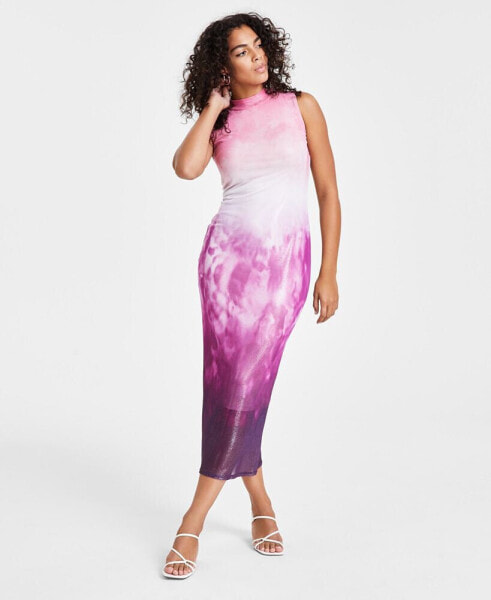 Women's Ombré Foil Mesh Mock Neck Midi Dress, Created for Macy's