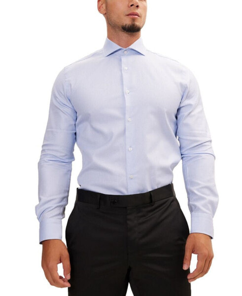 Men's Modern Spread Collar Textured Fitted Shirt