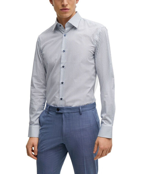 Men's Geometric-Printed Stretch-Cotton Slim-Fit Dress Shirt