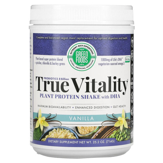 Растительный протеин Green Foods True Vitality с DHA, ванильный 714 г