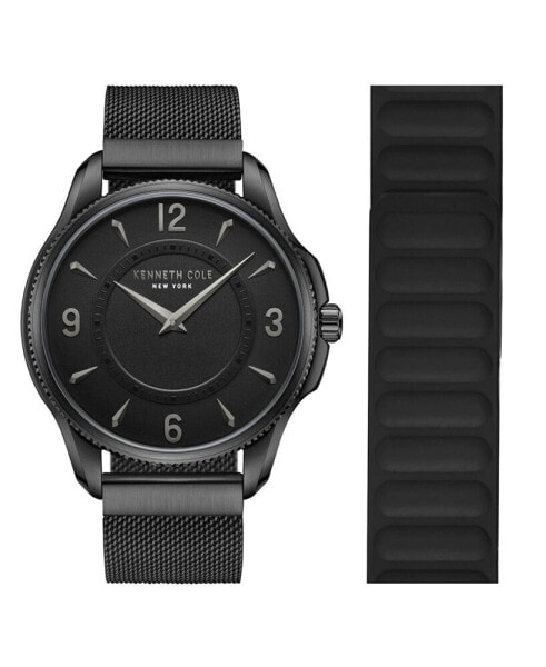 Часы и аксессуары Kenneth Cole New York кварцевые классические черные из нержавеющей стали и силикона, 42 мм, набор из 2 предметов