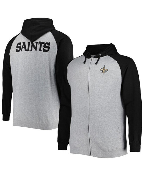 Толстовка с капюшоном Profile мужская серого цвета New Orleans Saints Big and Tall Fleece Raglan Full-Zip Hoodie Jacket
