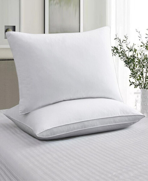 2 Pack 100% Cotton Medium Soft Down and Feather Gusseted Bed Pillow Set, Queen