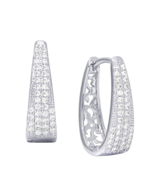 Cubic Zirconia Pave Oval Hoop Earrings in Silver Plate