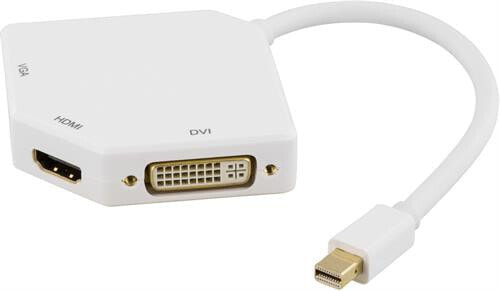Deltaco DP-MULTI2 - 0.15 m - Mini DisplayPort - DVI-D + VGA (D-Sub) + HDMI - Male - Female - Straight