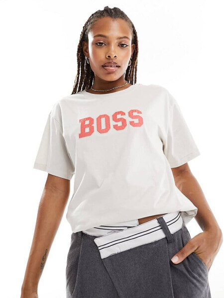 BOSS bold logo t-shirt in off white