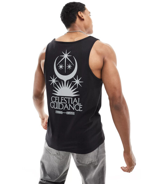 ASOS DESIGN vest in black with celestial back print