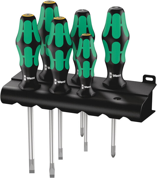 Wera Wera 05022089001 Screwdriver Set 932/6 Kraftform Plus: The Screw Chisel + Rack, 6 Pieces, 05018282001 & 950 SPKL/9 SM N Multicolour Allen Key Set, Metric, BlackLaser, 9 Pieces