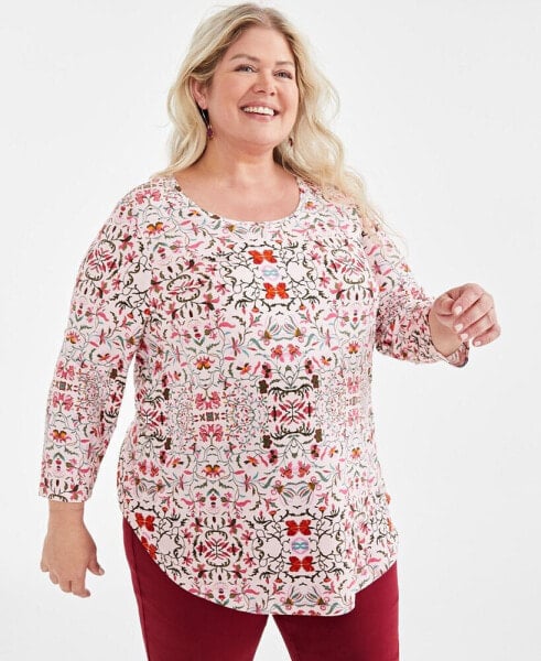 Plus Size Printed Scoop-Neck Top, Created for Macy's