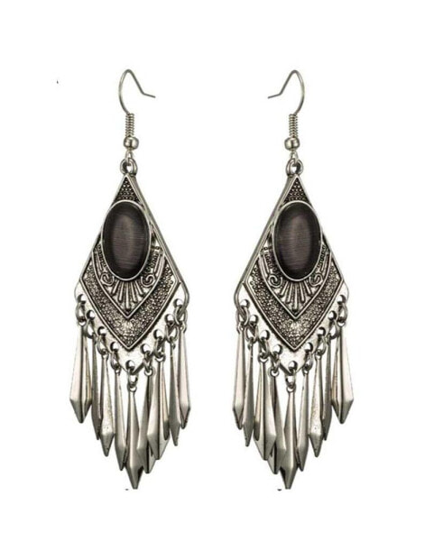 Black Cat's Eye Stone Boho Dangle Earrings for Women