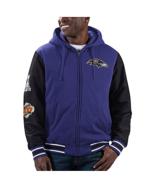Куртка-худи с полной молнией для мужчин G-III Sports by Carl Banks с фиолетовым и черным рисунком Baltimore Ravens.