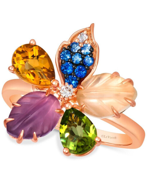 Ombré® Multi-Gemstone (3 ct. t.w.) & Vanilla Diamond Accent Flower Ring in 14k Rose Gold