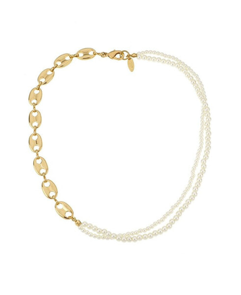 18K Gold Plated Link Chain and Cultured Freshwater Pearl Beaded Necklace