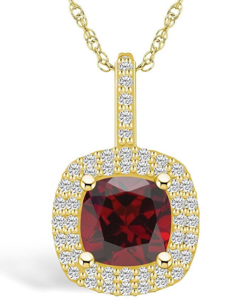 Garnet (2-3/4 Ct. T.W.) and Diamond (1/2 Ct. T.W.) Halo Pendant Necklace in 14K Yellow Gold