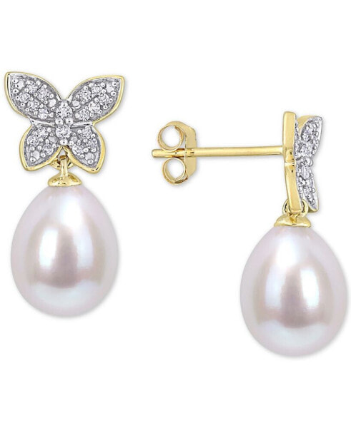 Серьги Macy's Freshwater Pearl & Diamond Butterfly