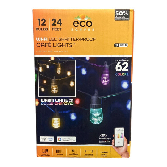 EcoScapes 24 Wi-Fi Color-Changing LED Café Lights by Enbrighten (12 Bulbs)