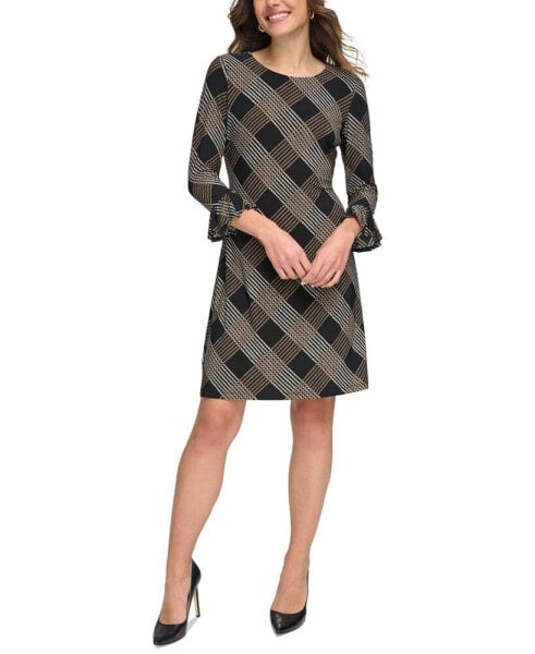 Women's Plaid 3/4-Sleeve Shift Dress