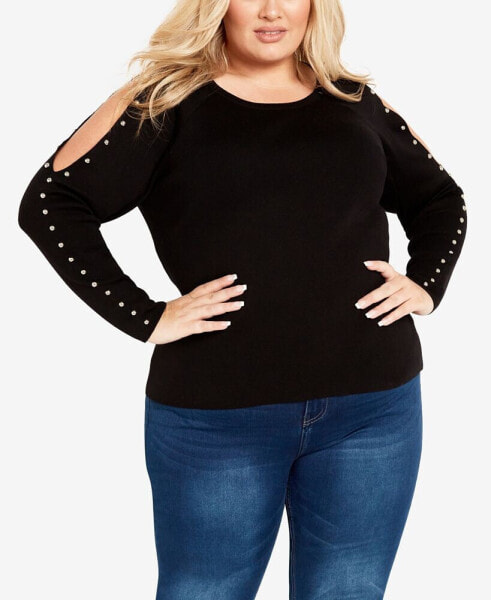 Plus Size Cold Shoulder Round Neck Sweater