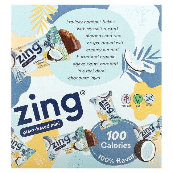 Zing Bars, мини-батончики на растительной основе, темный шоколад с кокосом в миндальной пасте, 18 батончиков по 24 г (0,84 унции)