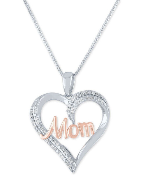 Macy's diamond "Mom" Heart 18" Pendant Necklace (1/8 ct. t.w.) in Sterling Silver and 14k Rose Gold Plate