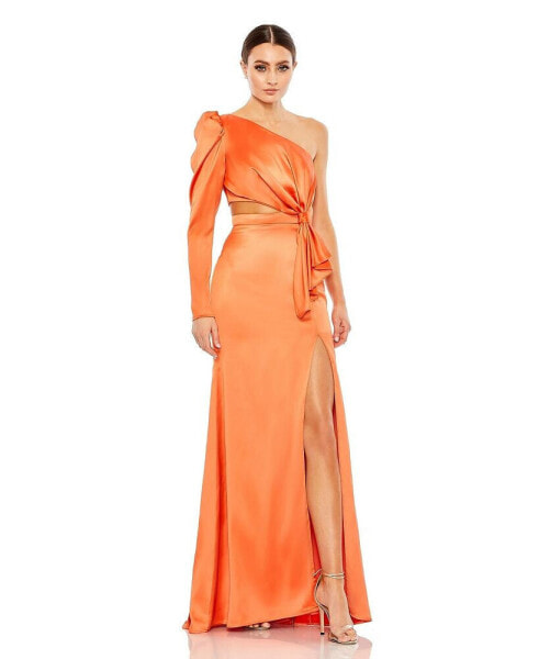 Women's Ieena Puff One Sleeve Cut Out Side Knot Gown