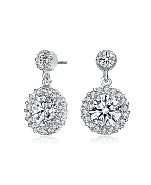 GV Sterling Silver White Gold Plated Clear Round Cubic Zirconia Halo Tier Earrings