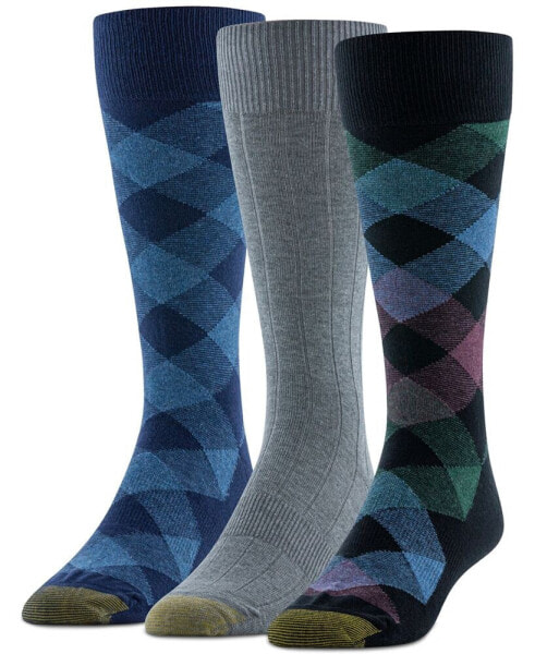 Men's Multi Bias Check Crew Dress Socks,3-Pack