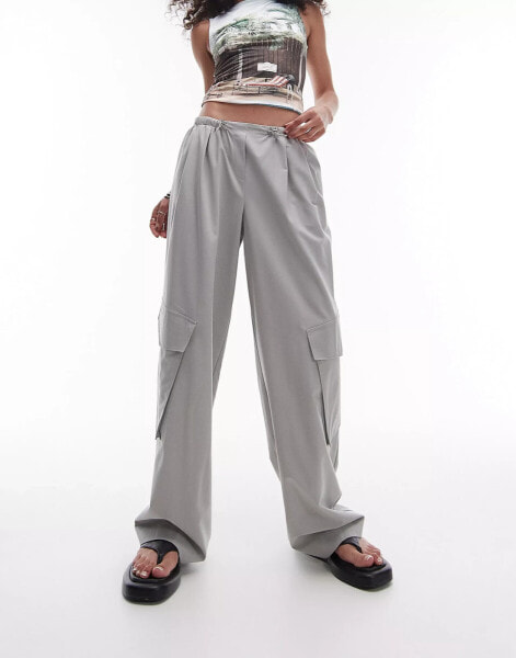 Topshop smart utility toggle cargo style trouser in grey